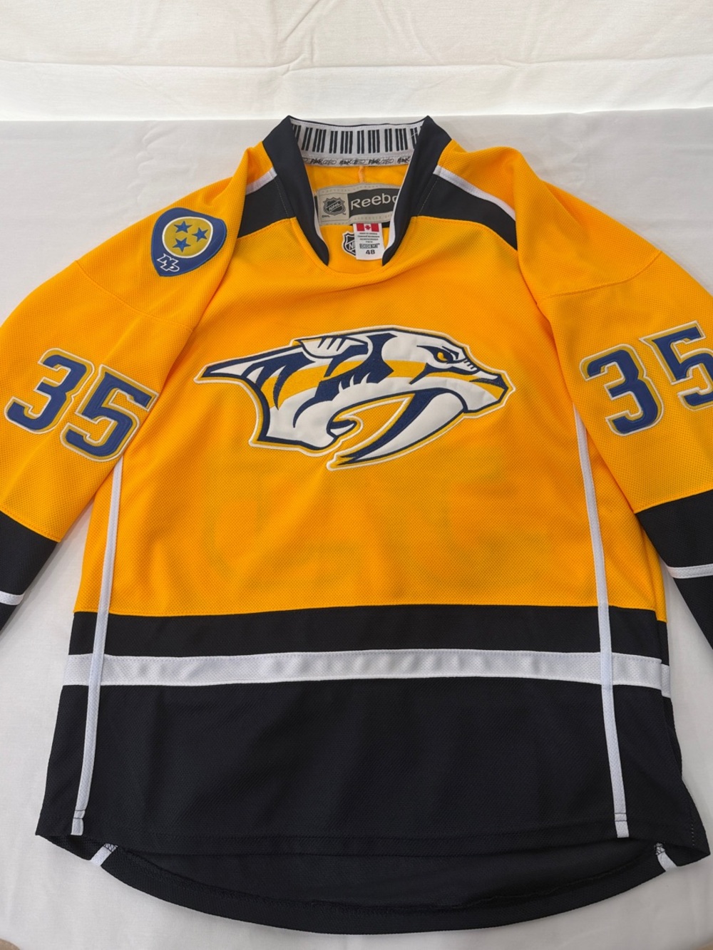 Reebok Nashville Predators Gold and Navy #35 Hockey Jersey